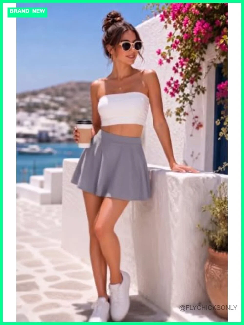 Women's High Waist Mini Skater Skirt Stretchy Pleated A-Line Flared Casual